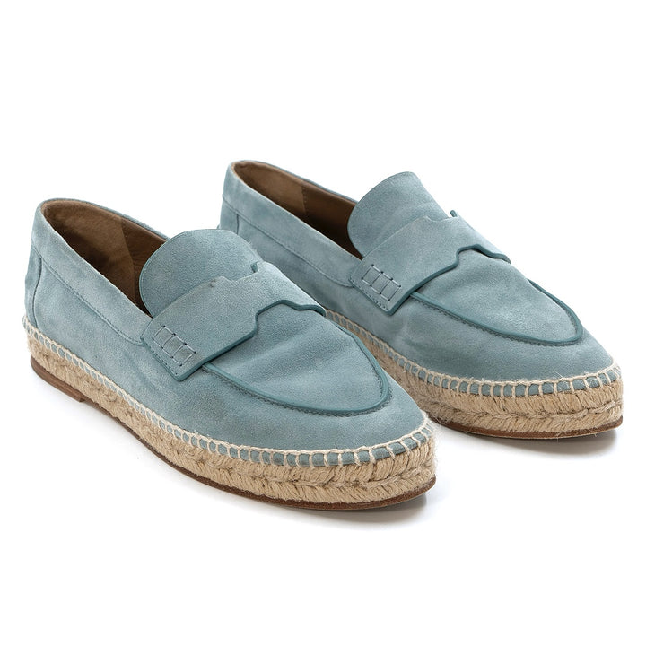 Hermès Bleu Clair Suede Espadrille Loafers with Jute Sole