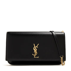 Saint Laurent Cassandre Phone Holder Bag in Black Smooth Leather with Gold Tone Cassandre Logo