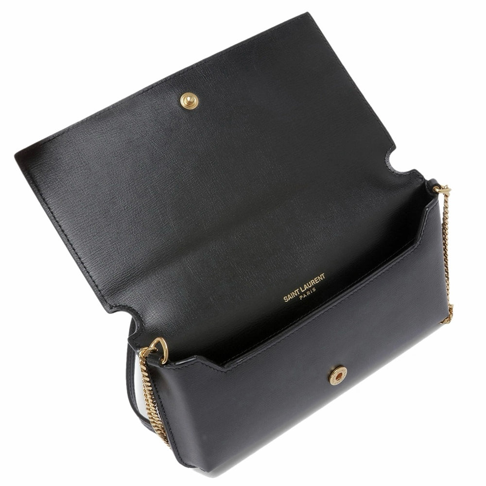 Saint Laurent Cassandre Phone Holder Bag in Black Smooth Leather with Gold Tone Cassandre Logo - Gemaee  UAE