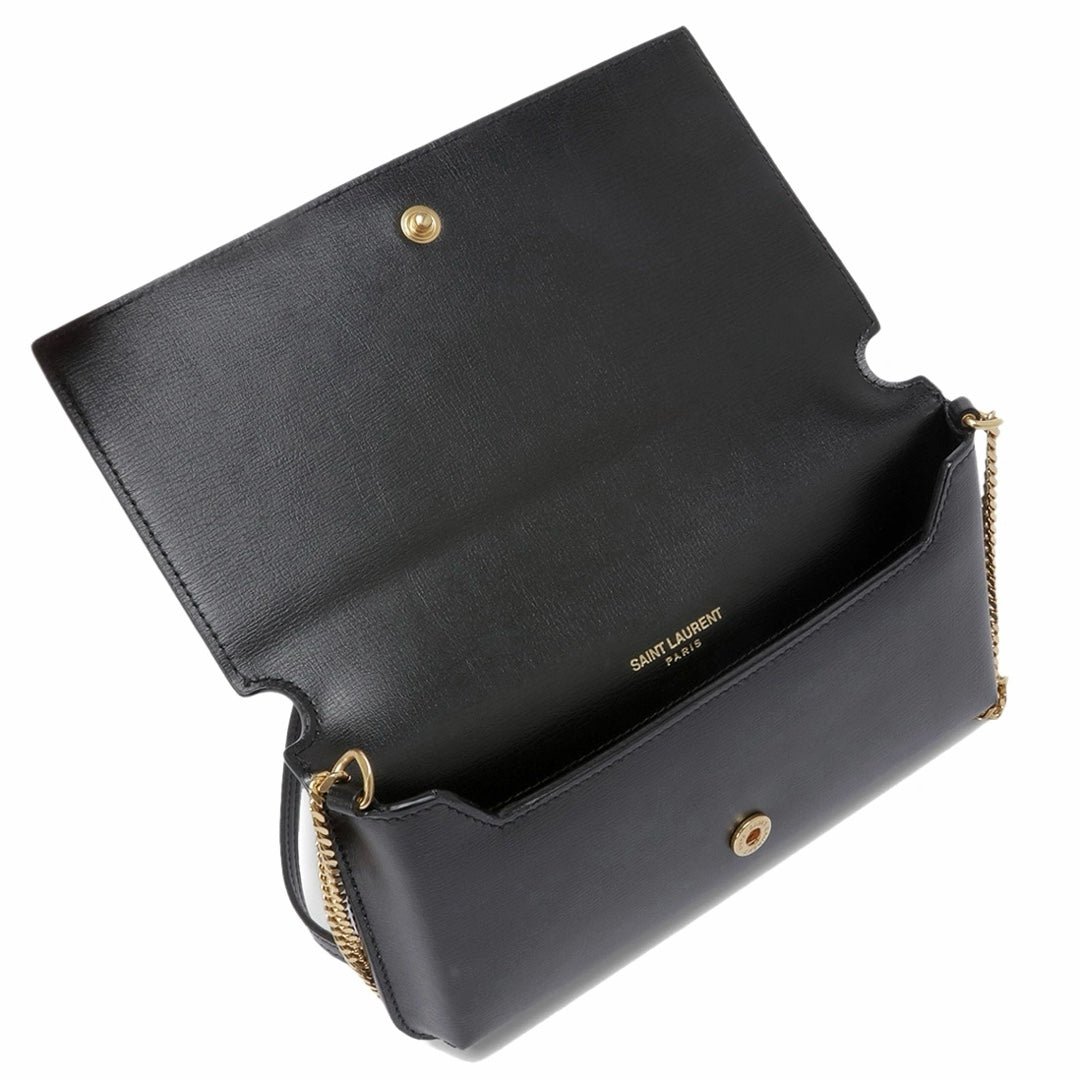 Saint Laurent Cassandre Phone Holder Bag in Black Smooth Leather with Gold Tone Cassandre Logo - Gemaee  UAE