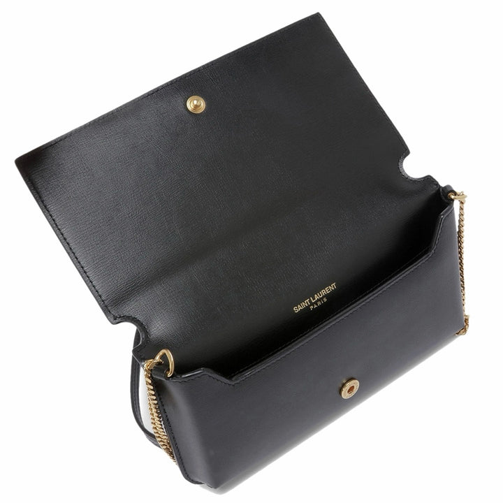 Saint Laurent Cassandre Phone Holder Bag in Black Smooth Leather with Gold Tone Cassandre Logo - Gemaee  UAE