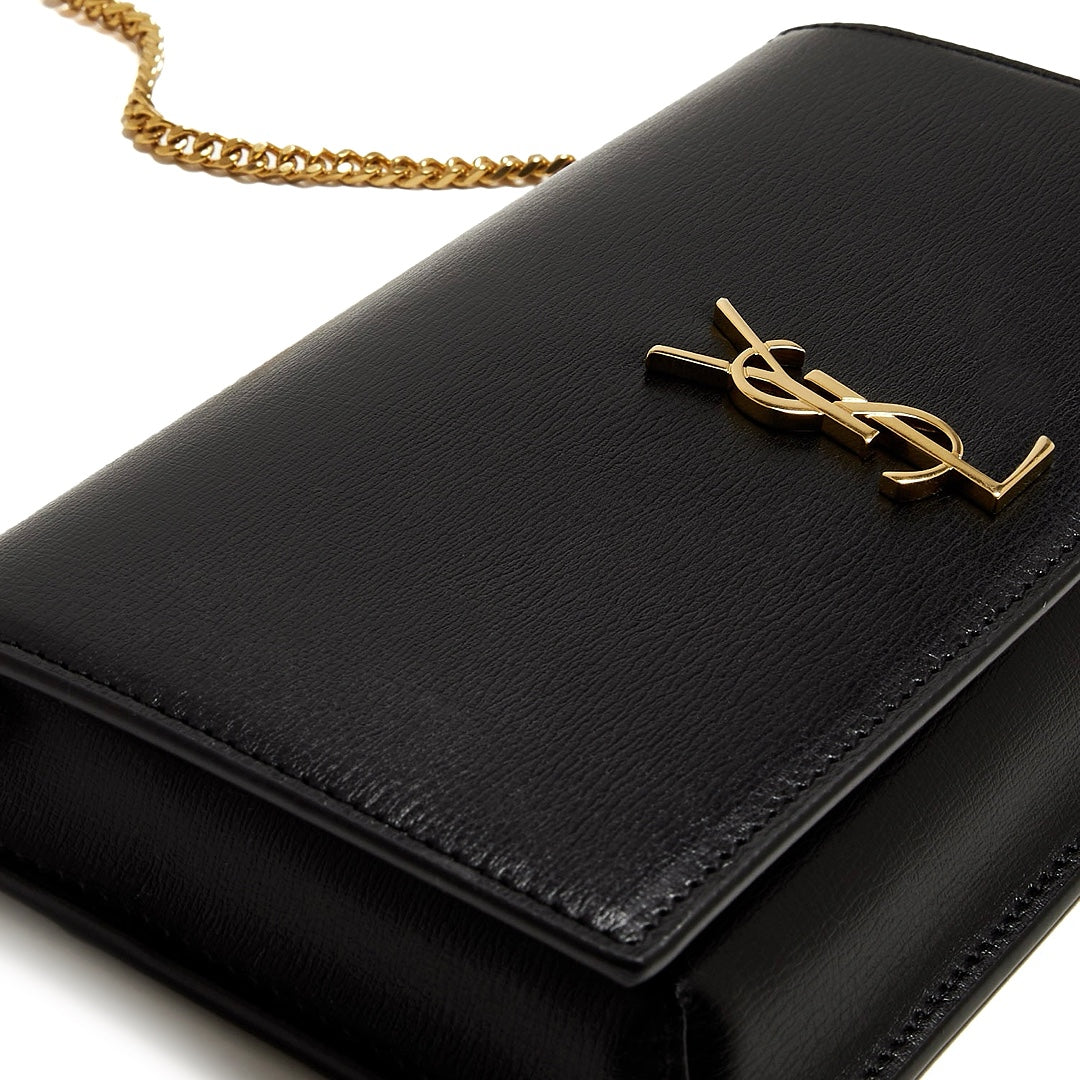 Saint Laurent Cassandre Phone Holder Bag in Black Smooth Leather with Gold Tone Cassandre Logo - Gemaee  UAE