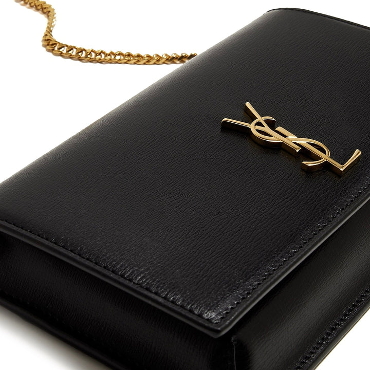 Saint Laurent Cassandre Phone Holder Bag in Black Smooth Leather with Gold Tone Cassandre Logo - Gemaee  UAE