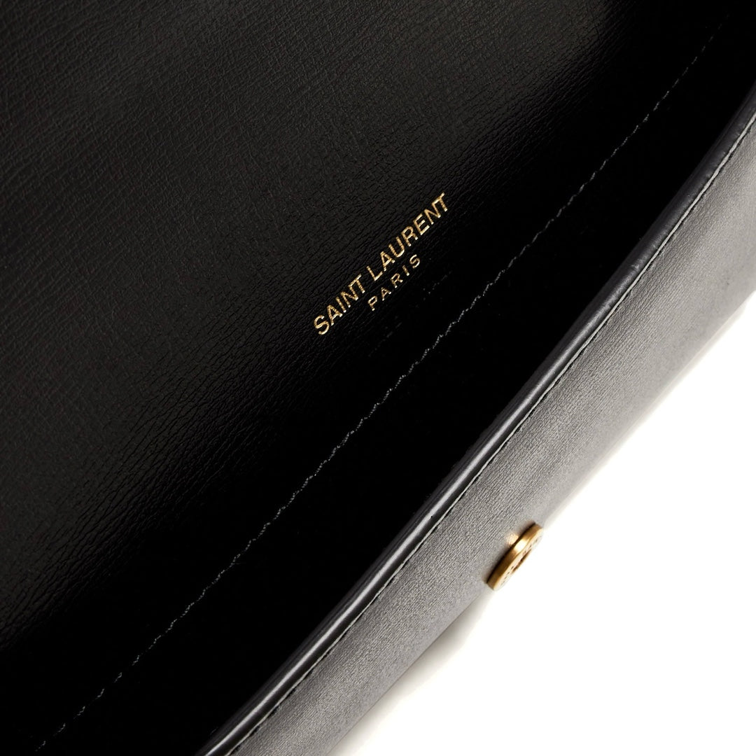 Saint Laurent Cassandre Phone Holder Bag in Black Smooth Leather with Gold Tone Cassandre Logo - Gemaee  UAE