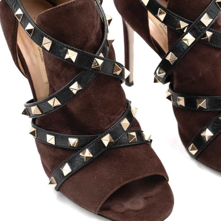 Valentino Garavani Burgundy Suede Rockstud Wrap Heels
