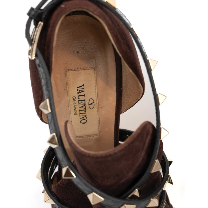 Valentino Garavani Burgundy Suede Rockstud Wrap Heels