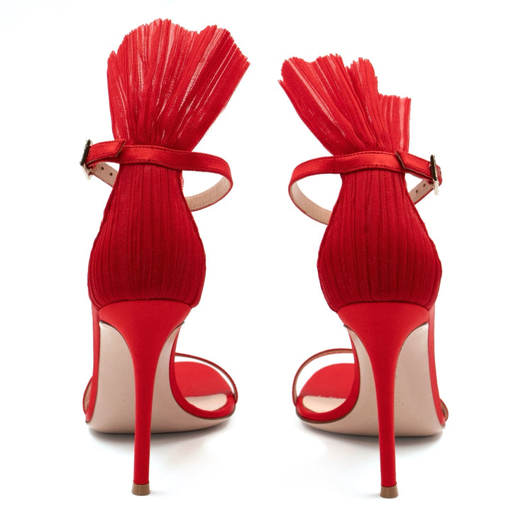 Gianvito Rossi Red Satin and Plissé Cuff Belvedere Sandals