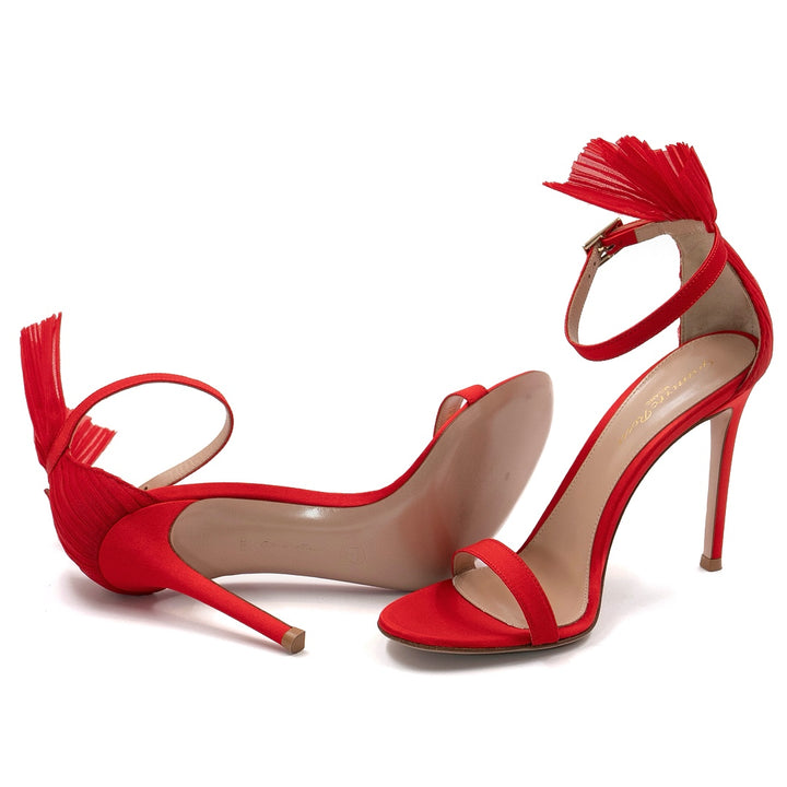 Gianvito Rossi Red Satin and Plissé Cuff Belvedere Sandals