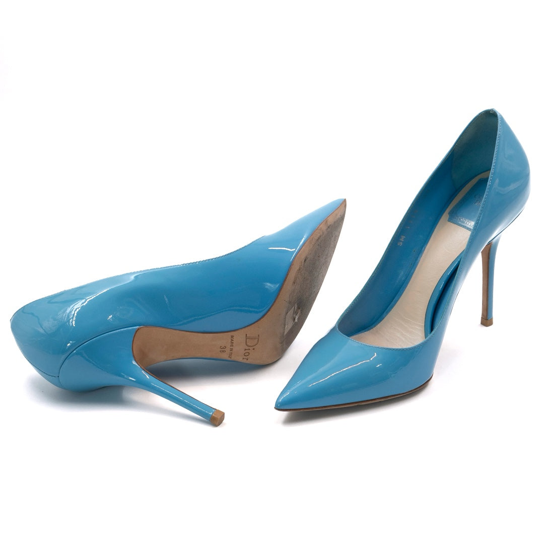 Christian Dior Blue Patent Leather Pointed Toe Pumps