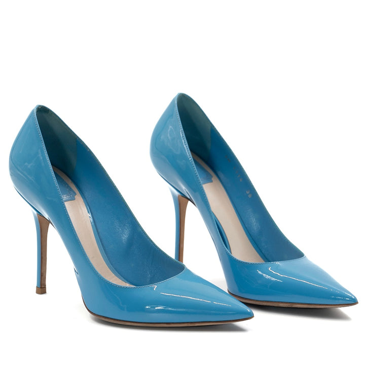 Christian Dior Blue Patent Leather Pointed Toe Pumps