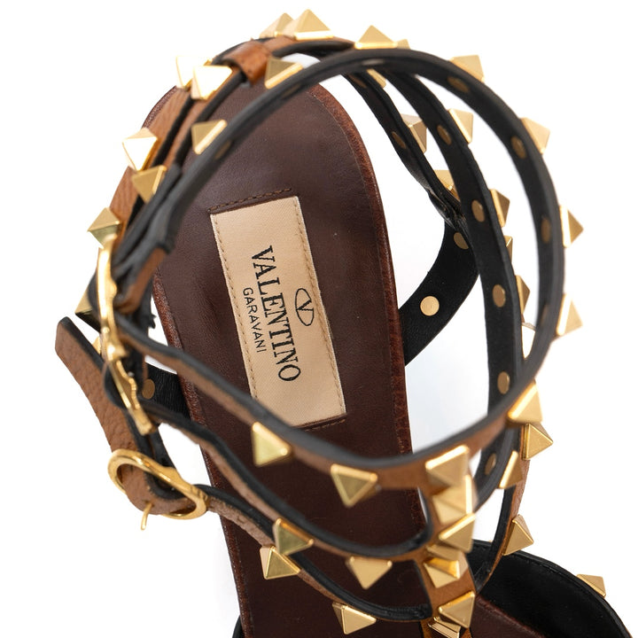 Valentino Garavani Brown Leather Rockstud Pointed Toe Ankle Strap Sandals - Gemaee  UAE