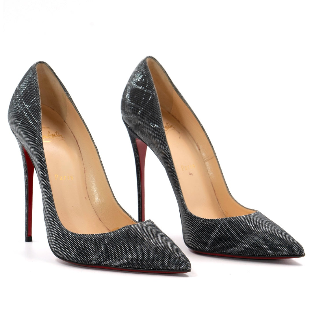 Christian Louboutin Metallic Grey Fabric So Kate Pumps - Gemaee  UAE