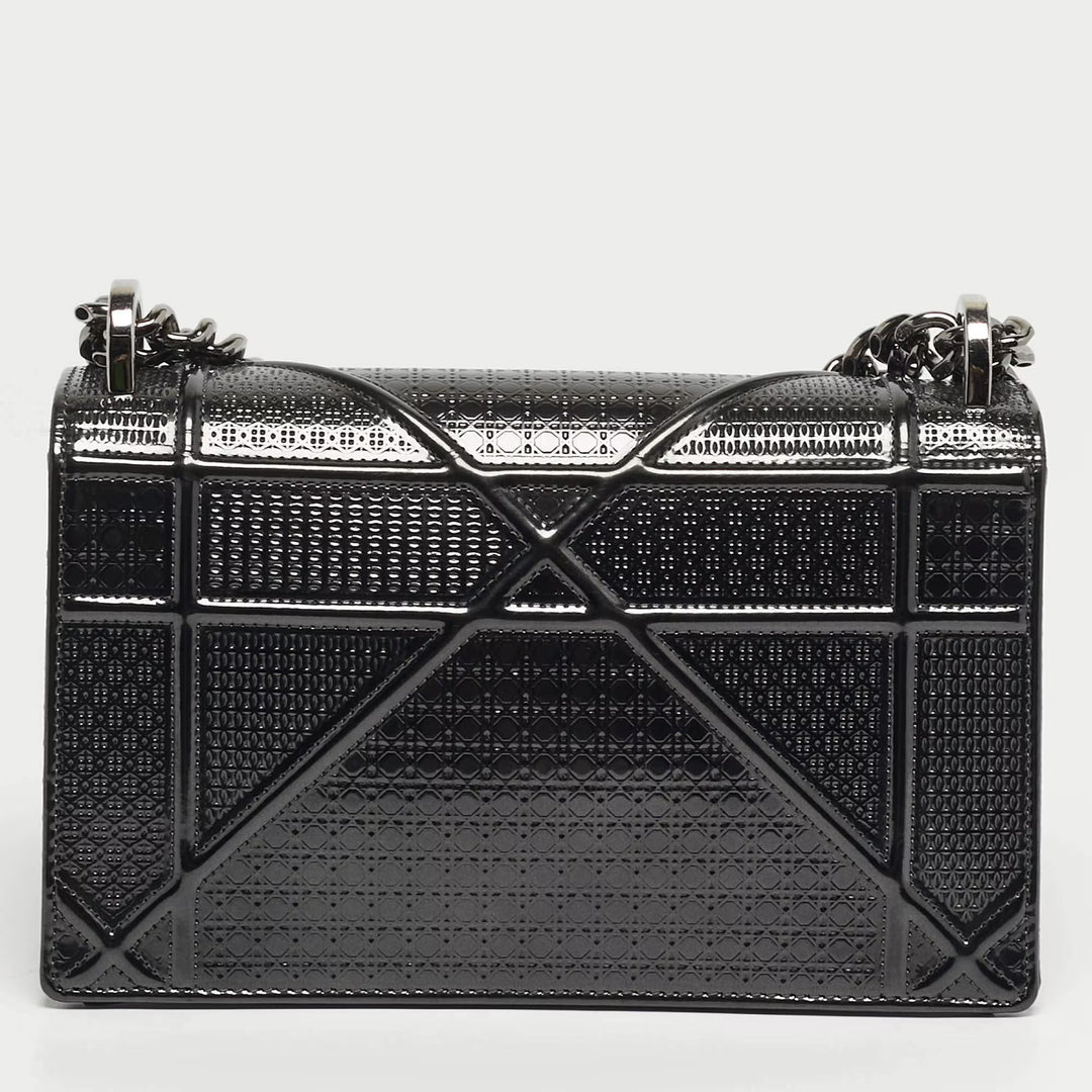 Dior Small Dark Grey Micro-Cannage Patent Leather Diorama Flap Bag