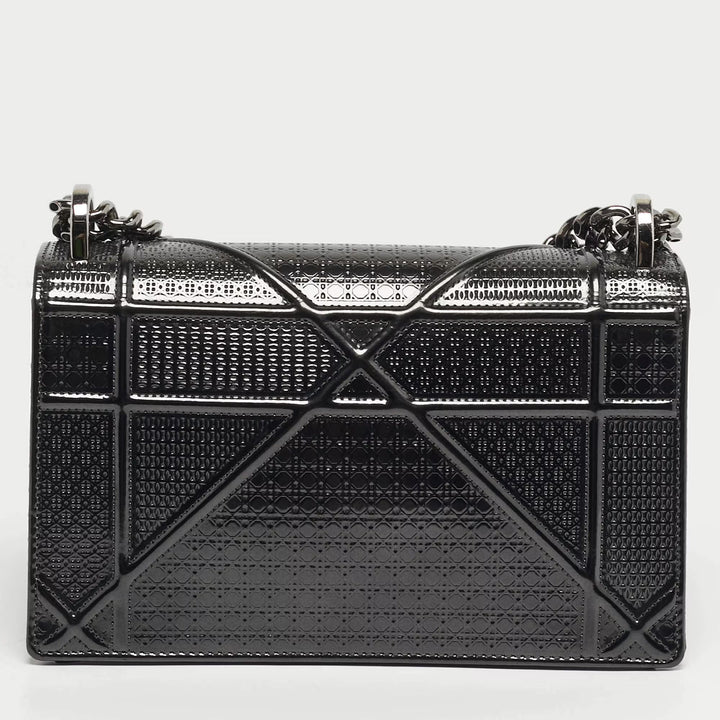 Dior Small Dark Grey Micro-Cannage Patent Leather Diorama Flap Bag