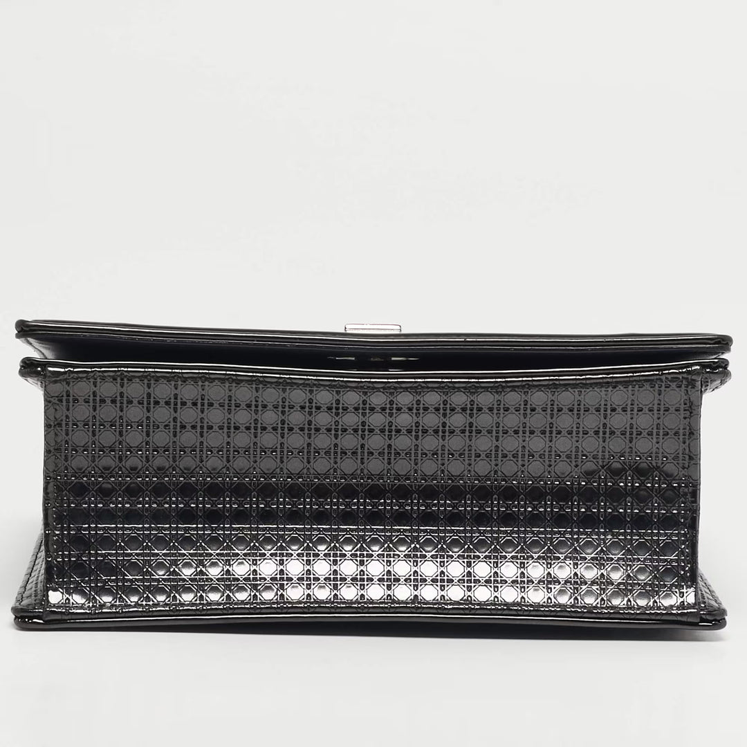Dior Small Dark Grey Micro-Cannage Patent Leather Diorama Flap Bag