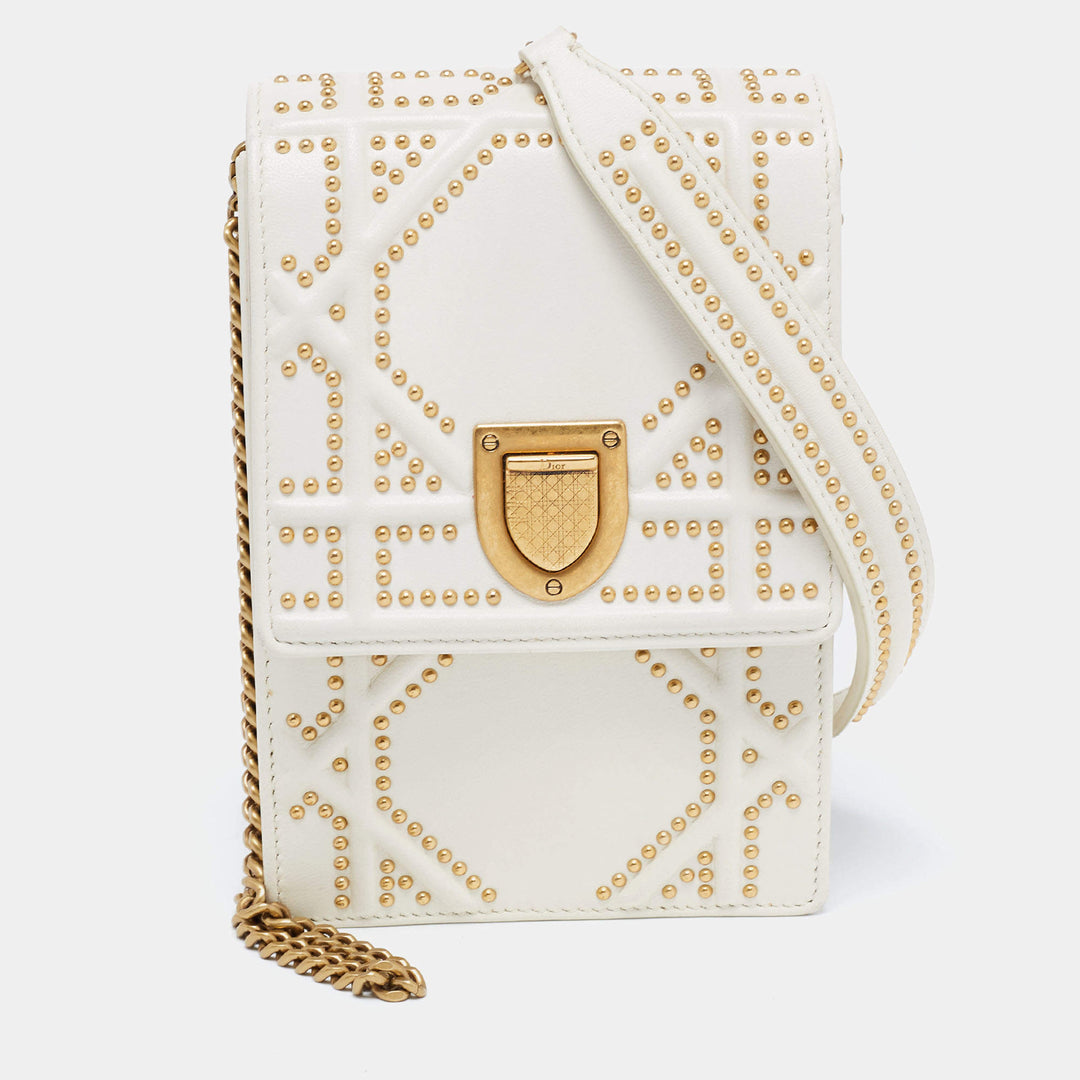 Dior Diorama White Studded Leather Shoulder Crossbody Bag