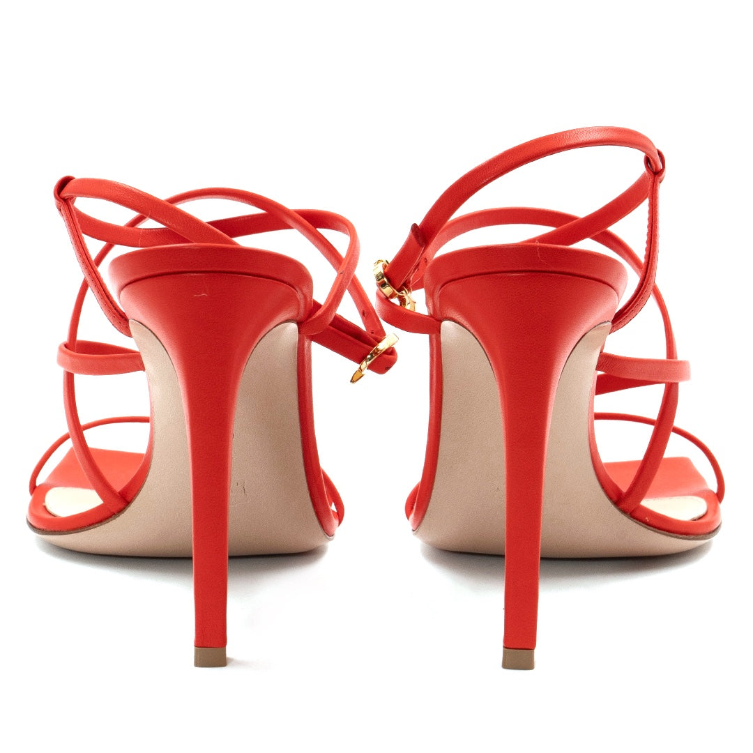 Gianvito Rossi Poppy Red Leather Manilla Sandals - Gemaee  UAE