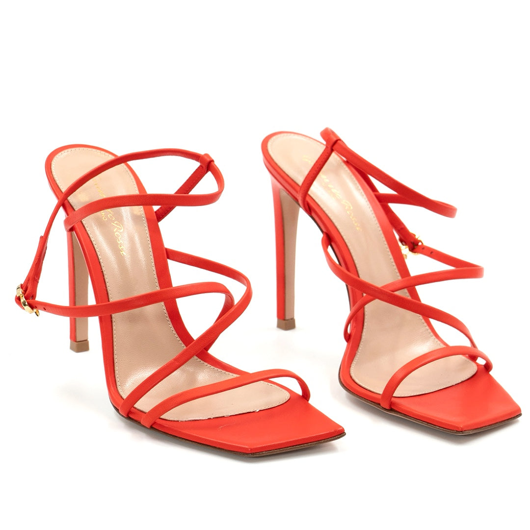 Gianvito Rossi Poppy Red Leather Manilla Sandals - Gemaee  UAE