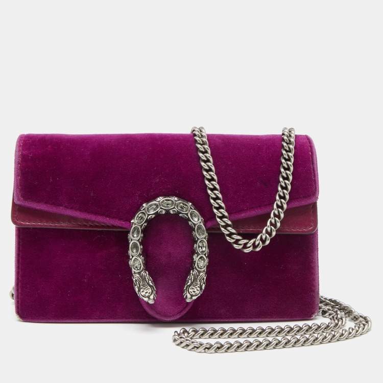 Gucci Super Mini Dionysus Purple Velvet and Leather Crossbody Bag