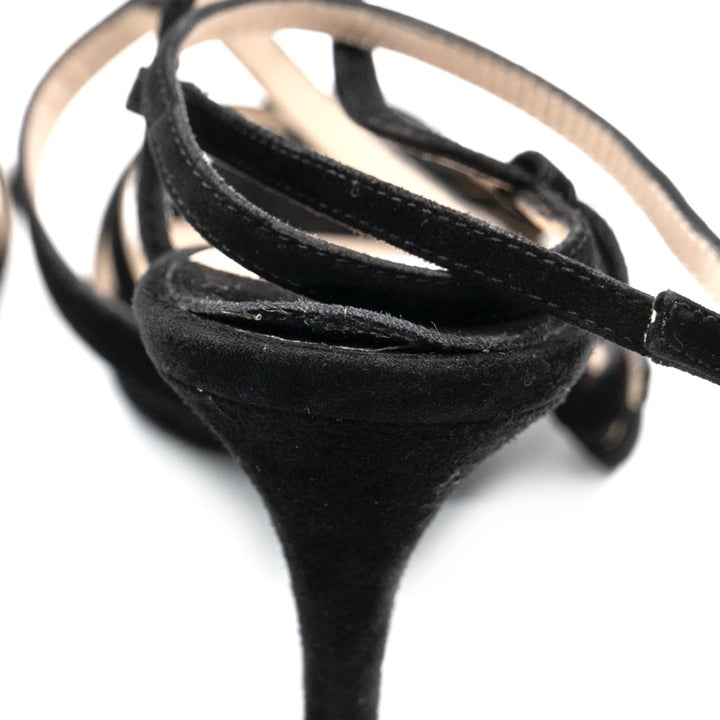 Prada Black Suede Cross T-Strap Heels - Gemaee  UAE