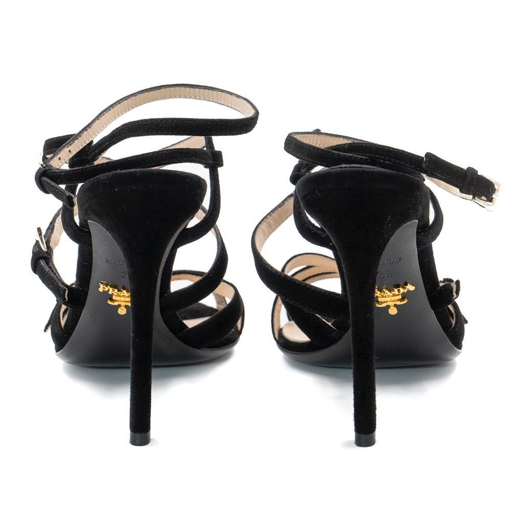 Prada Black Suede Cross T-Strap Heels - Gemaee  UAE