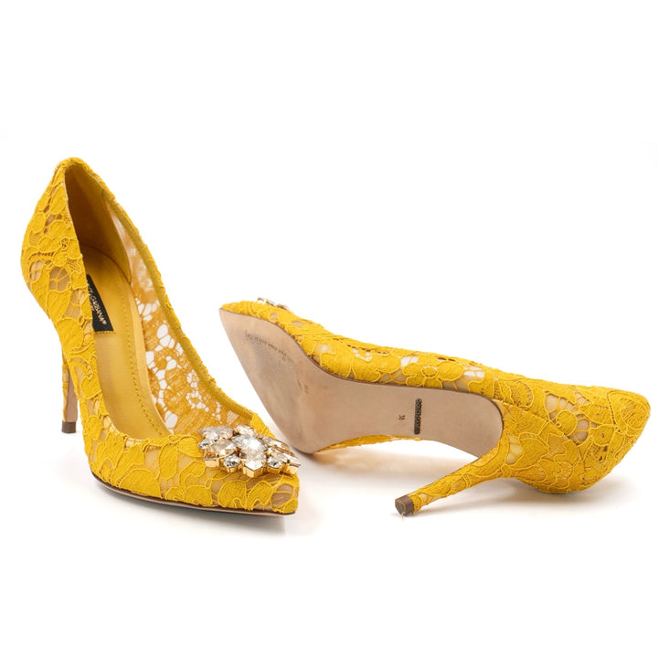 Dolce & Gabbana Bellucci Pumps in Yellow Lace & Mesh