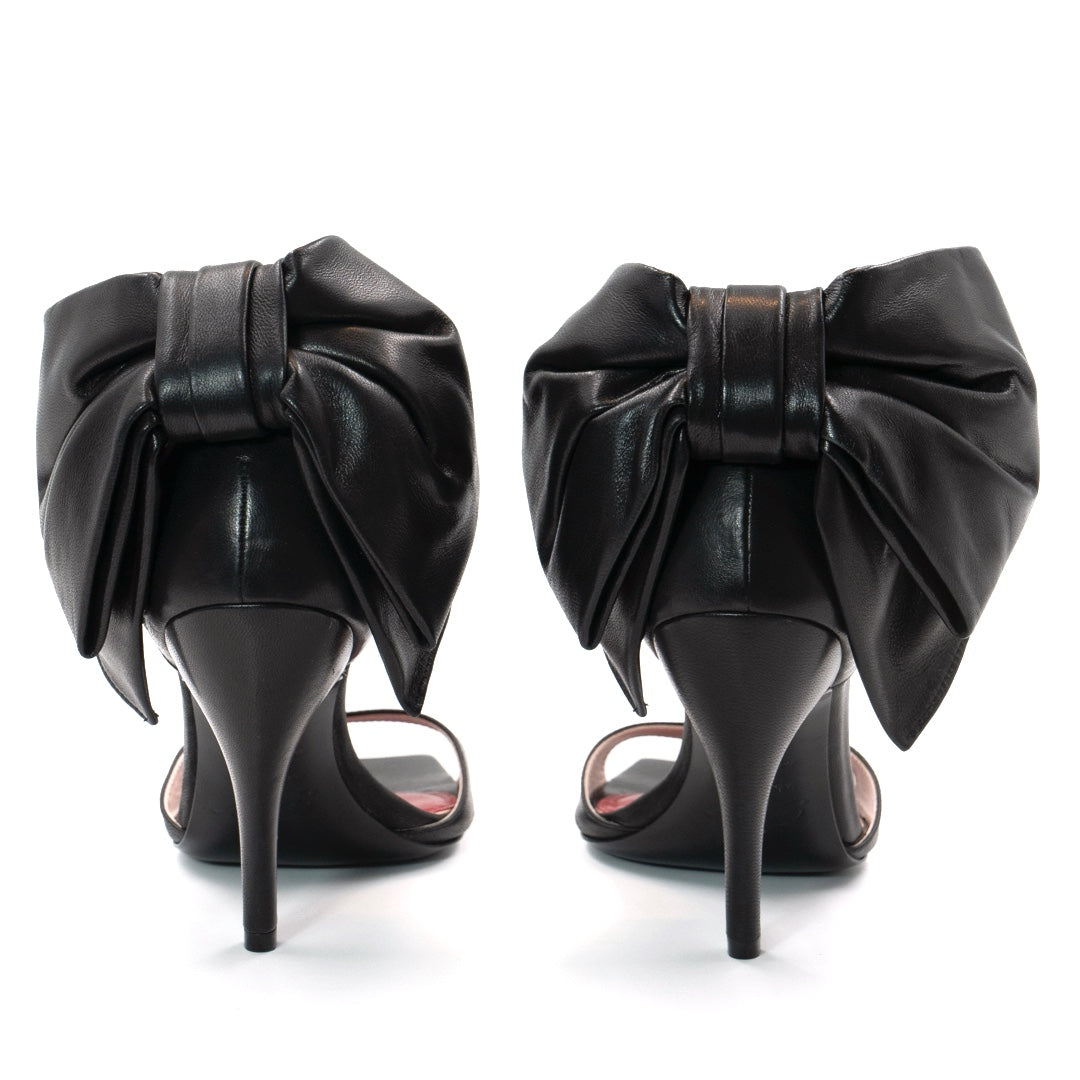 Roger Vivier Viv' Choc Back Bow Sandals in Black Leather