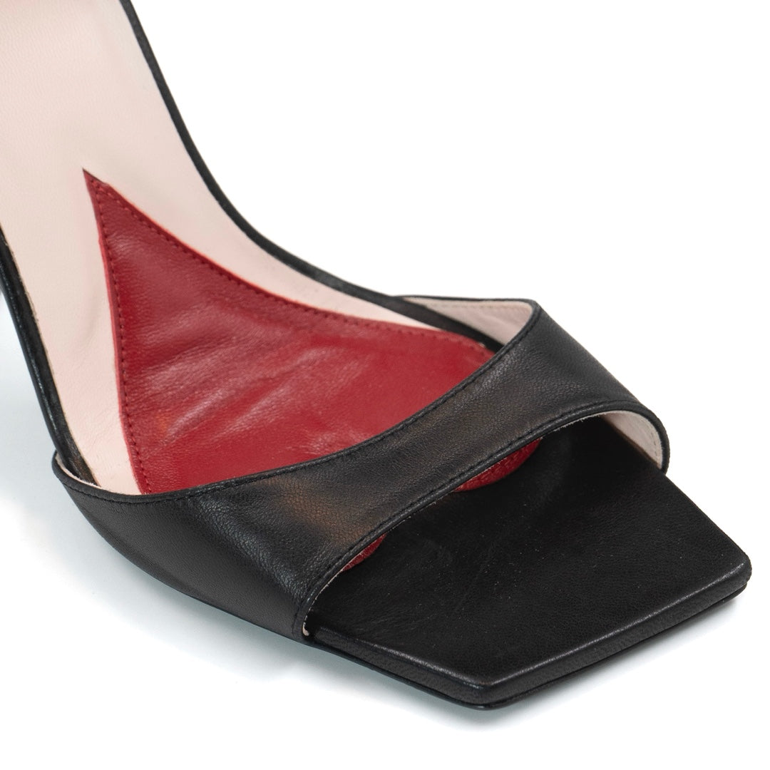 Roger Vivier Viv' Choc Back Bow Sandals in Black Leather