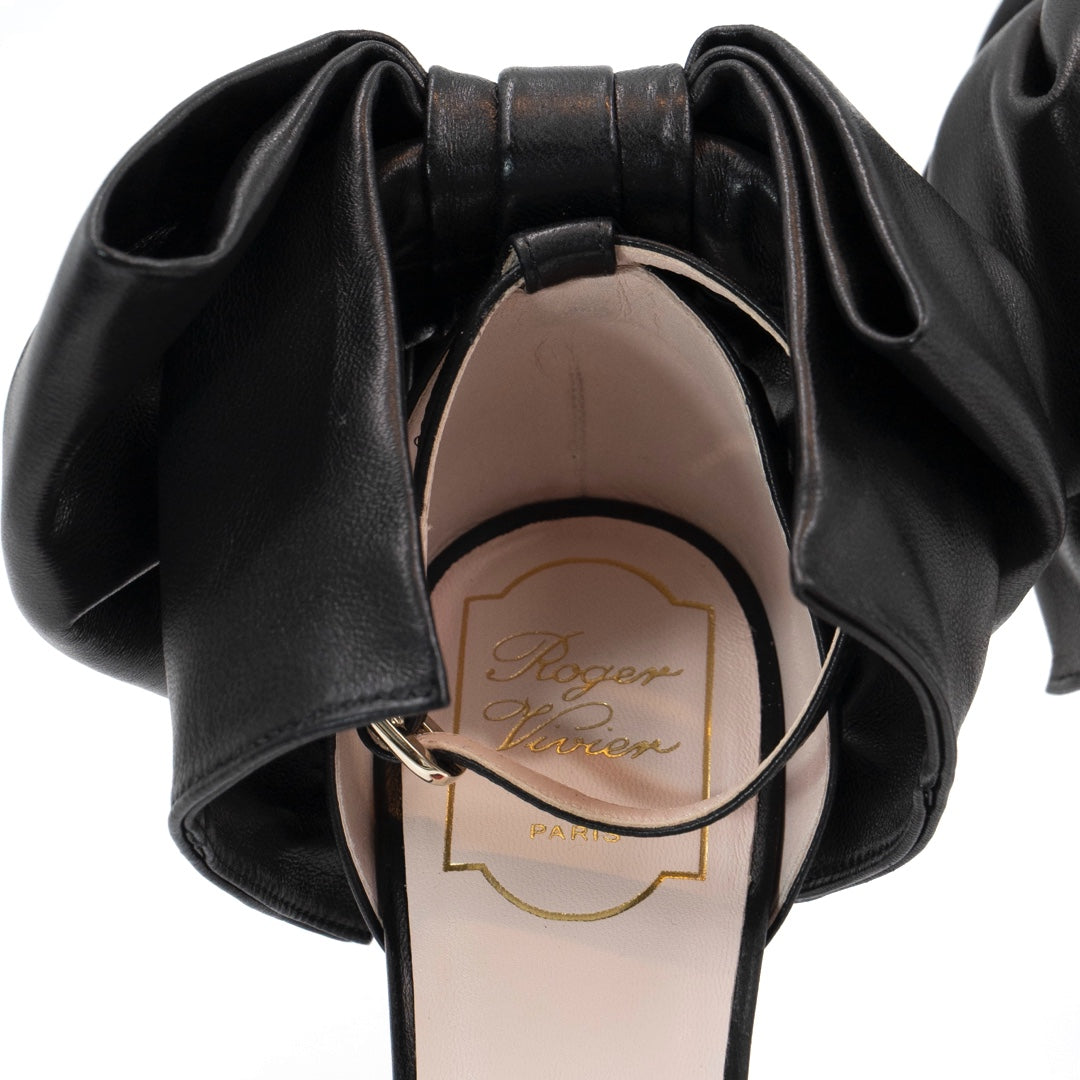 Roger Vivier Viv' Choc Back Bow Sandals in Black Leather