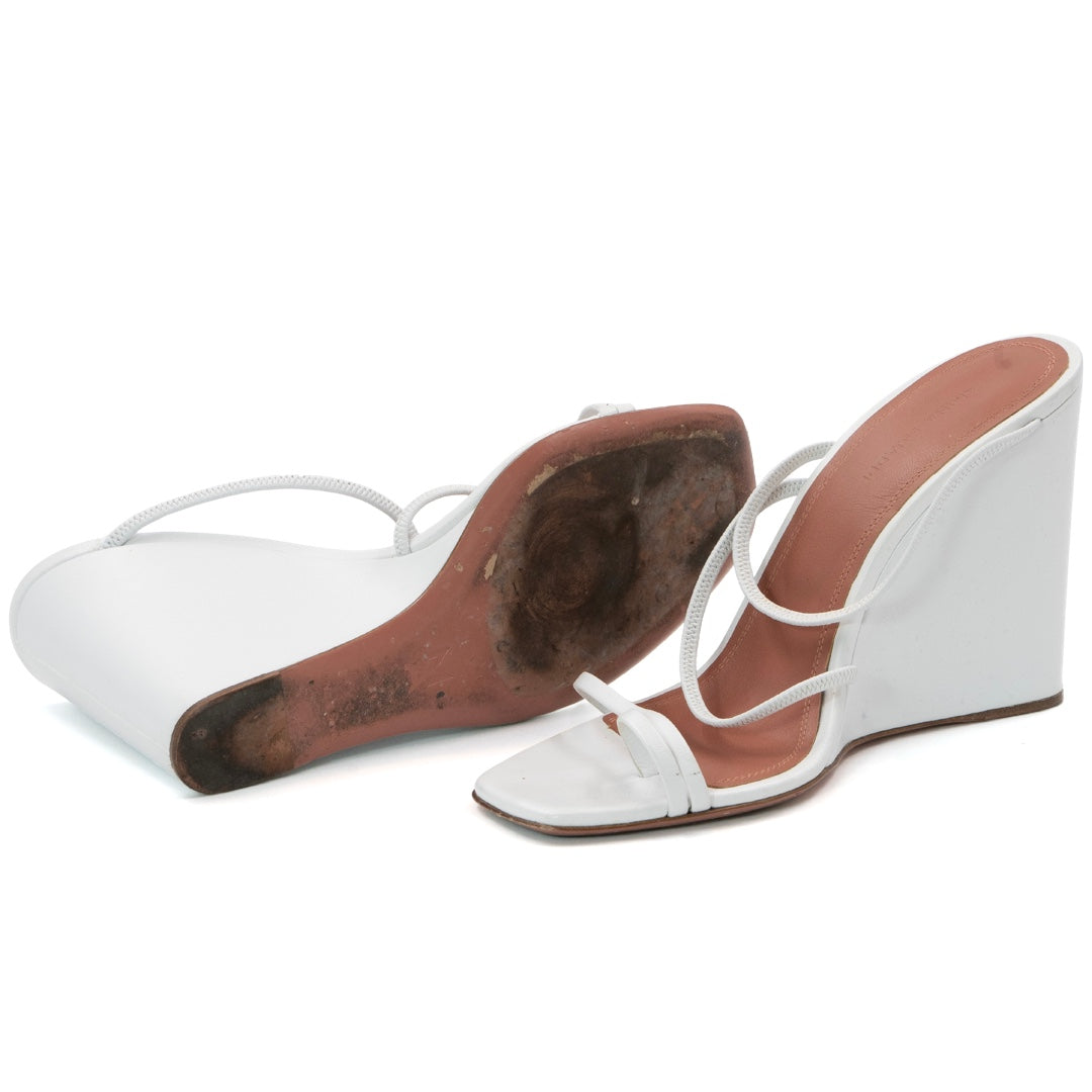 Amina Muaddi Naima White Leather Wedge Sandals