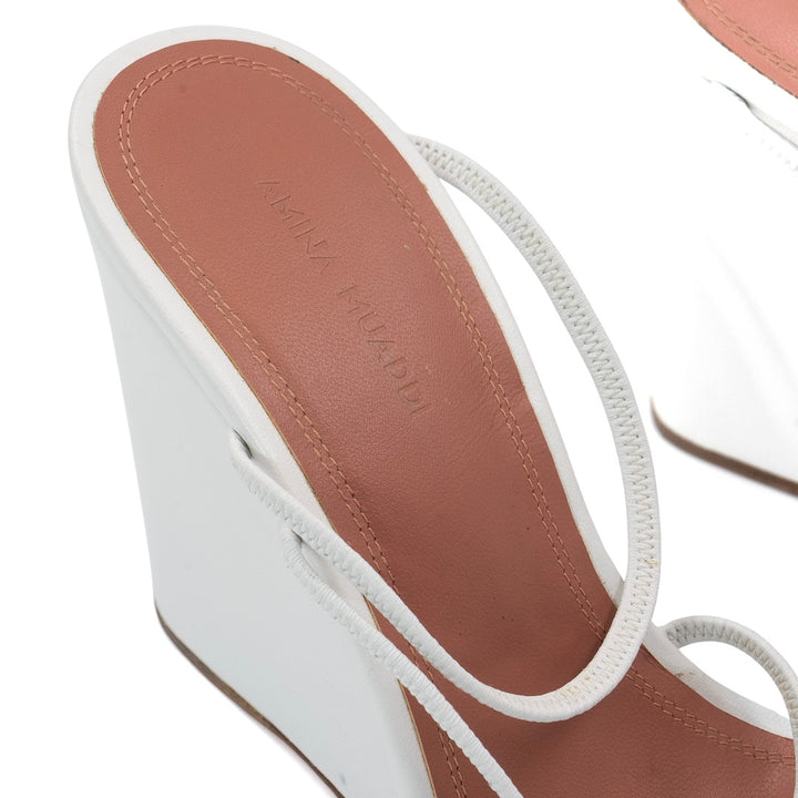 Amina Muaddi Naima White Leather Wedge Sandals