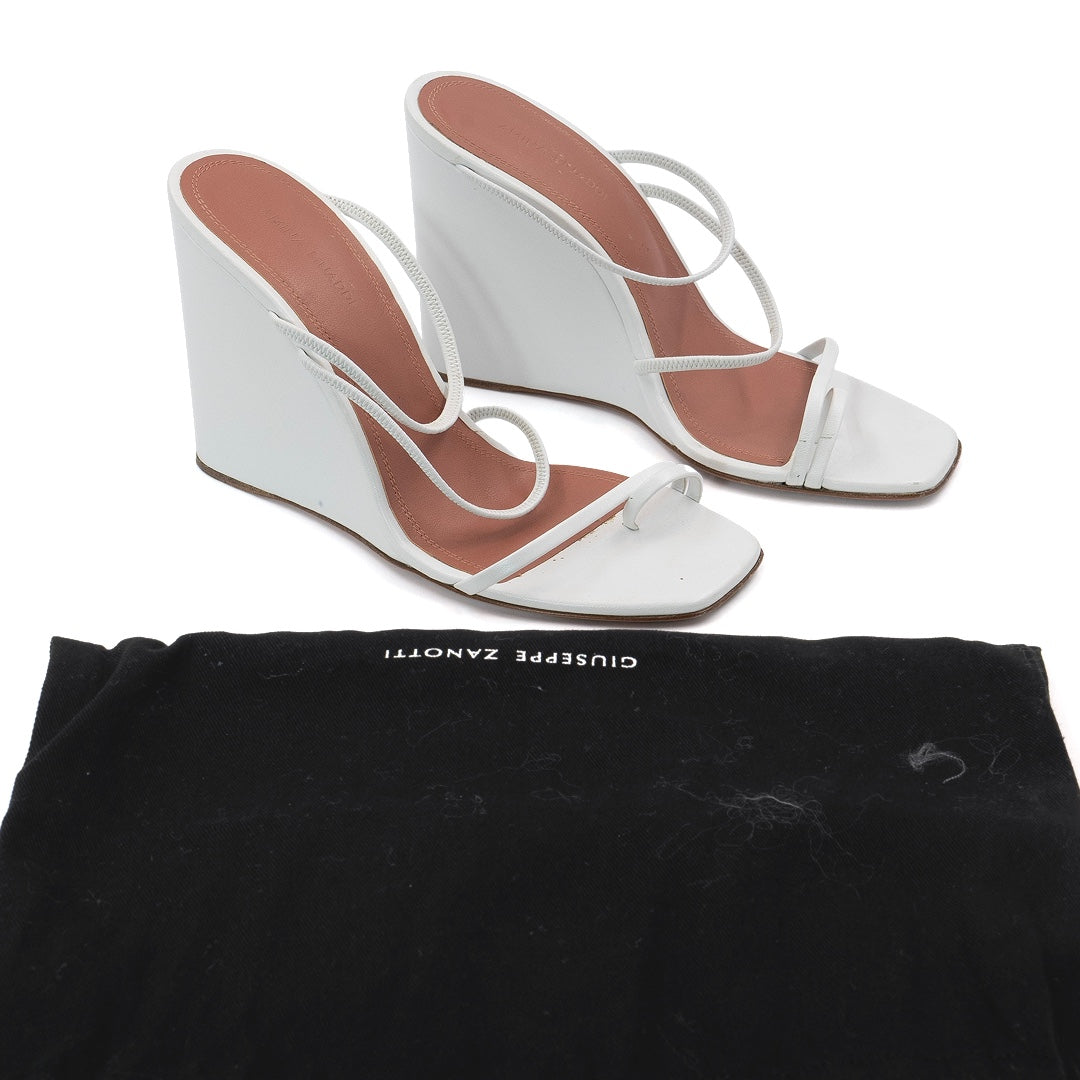 Amina Muaddi Naima White Leather Wedge Sandals