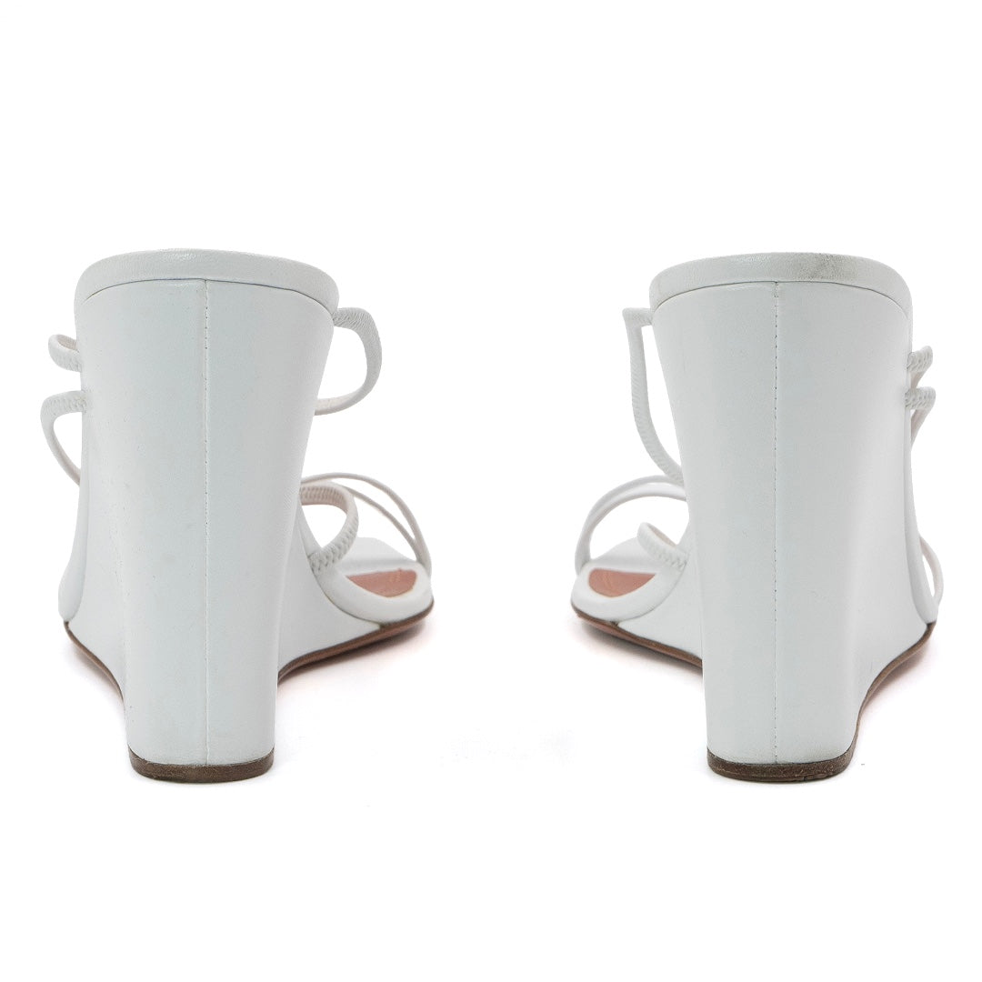 Amina Muaddi Naima White Leather Wedge Sandals