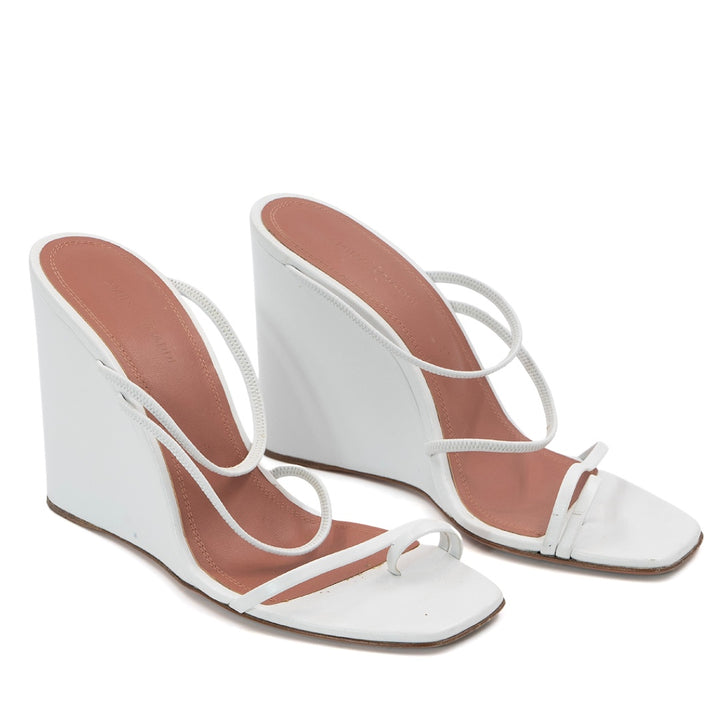 Amina Muaddi Naima White Leather Wedge Sandals