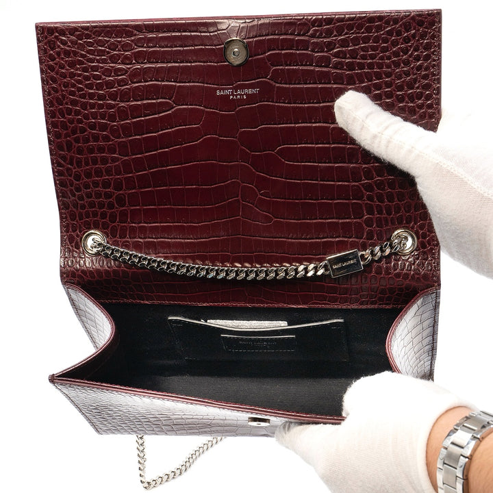 Saint Laurent Crocodile Embossed Kate Handbag