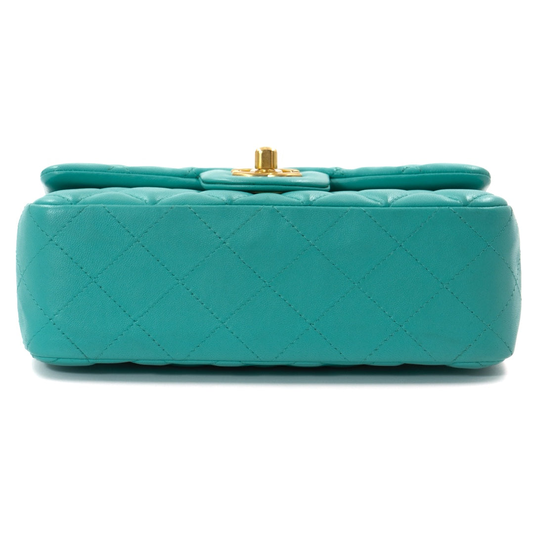 Chanel Turquoise Lambskin Mini Rectangular Flap Bag
