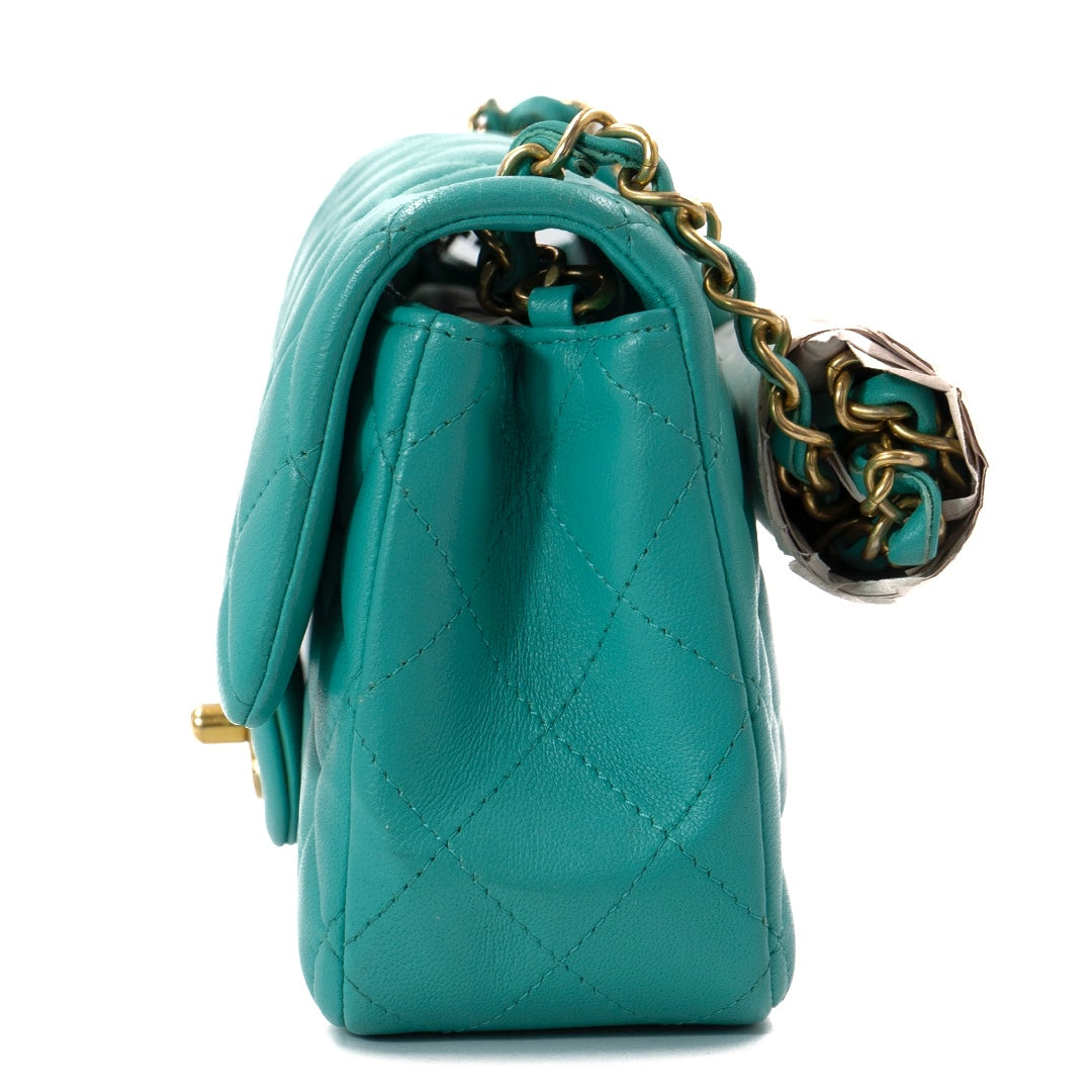 Chanel Turquoise Lambskin Mini Rectangular Flap Bag