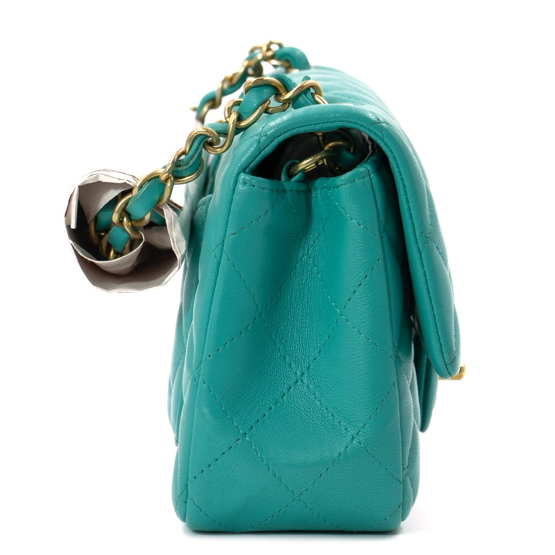 Chanel Turquoise Lambskin Mini Rectangular Flap Bag