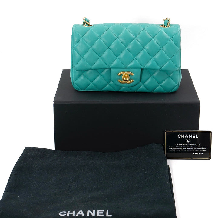Chanel Turquoise Lambskin Mini Rectangular Flap Bag