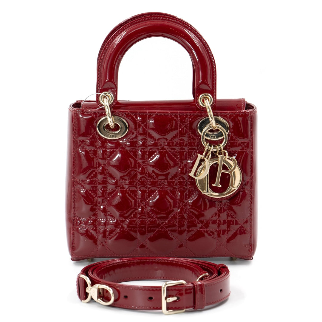 Dior Lady Dior Small Bag in Red Patent Cannage Leather