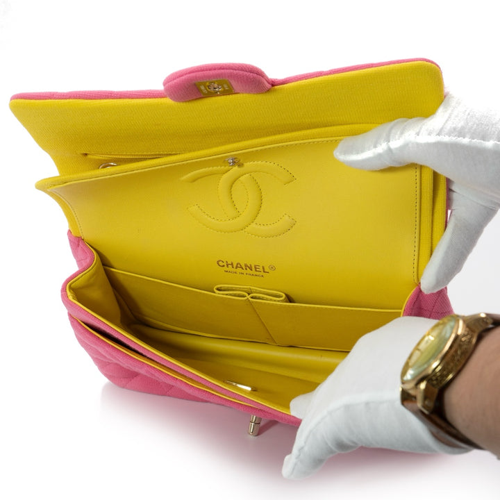 Chanel Classic Medium Double Flap Bag in Pink Quilted Jersey