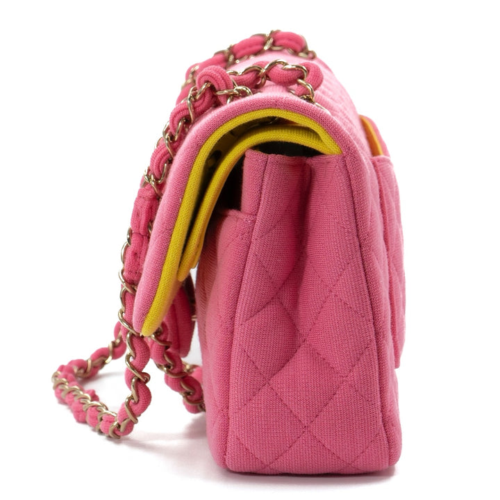 Chanel Classic Medium Double Flap Bag in Pink Quilted Jersey