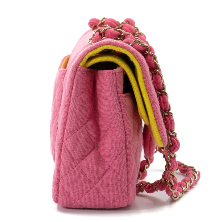 Chanel Classic Medium Double Flap Bag in Pink Quilted Jersey