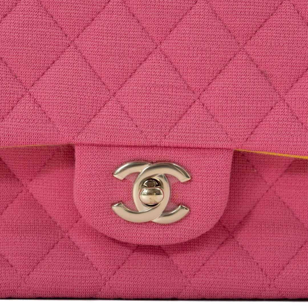 Chanel Classic Medium Double Flap Bag in Pink Quilted Jersey