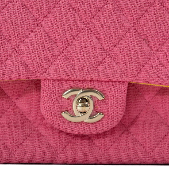 Chanel Classic Medium Double Flap Bag in Pink Quilted Jersey