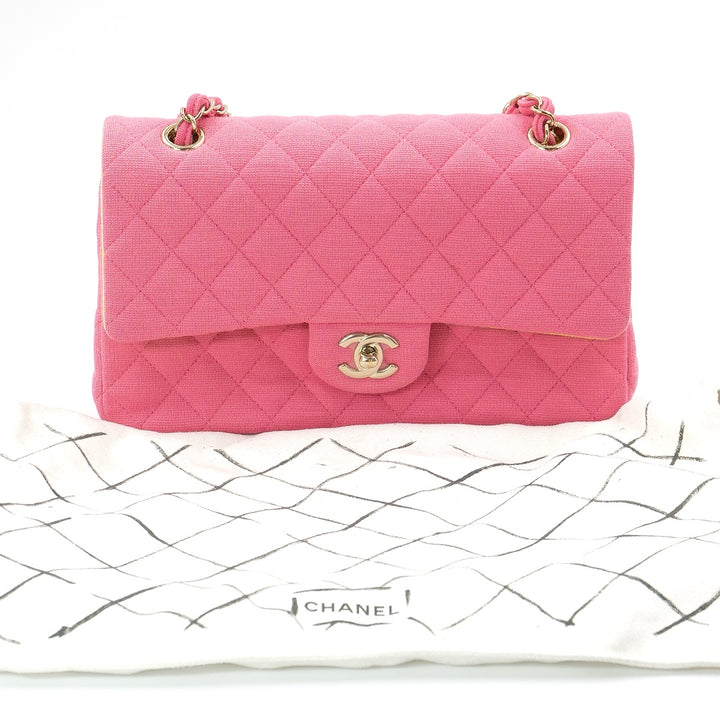 Chanel Classic Medium Double Flap Bag in Pink Quilted Jersey