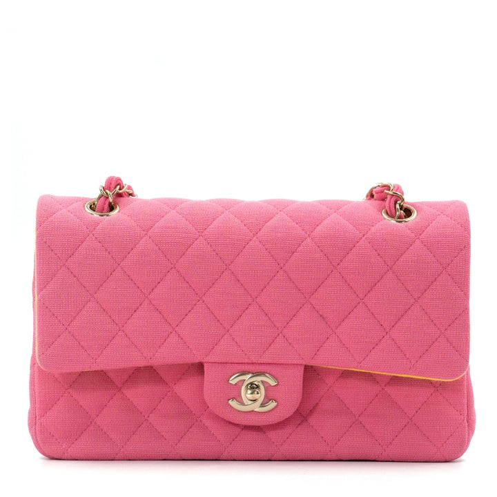 Chanel Classic Medium Double Flap Bag in Pink Quilted Jersey