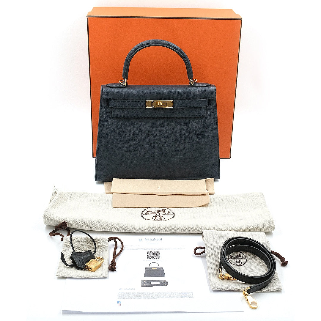 Hermès Blue Indigo Epsom Sellier Kelly 28 Gold Hardware Handbag