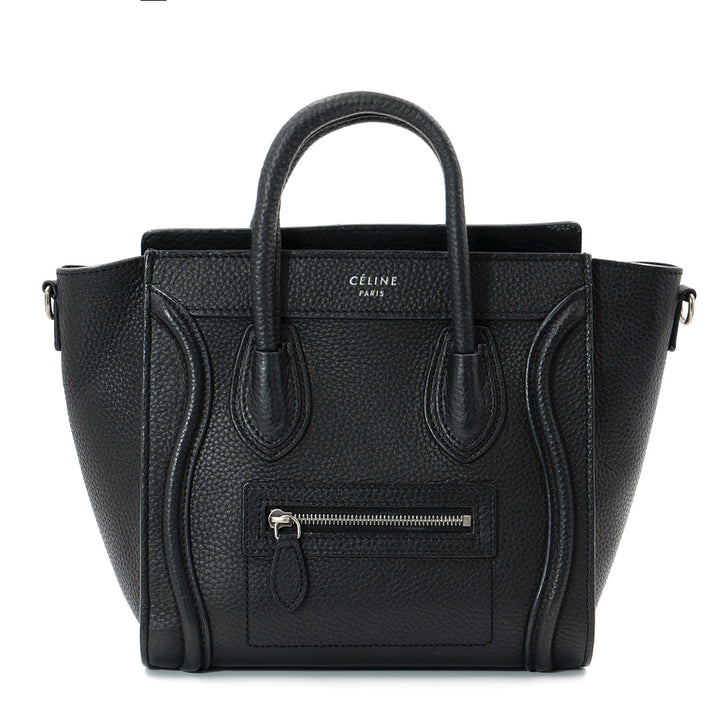 Celine Nano Black Drummed Calfskin Leather Luggage Bag