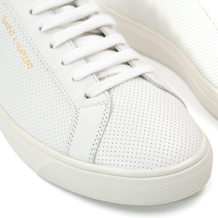 Saint Laurent Andy White Leather Sneakers with Blue Glitter Heel Tab